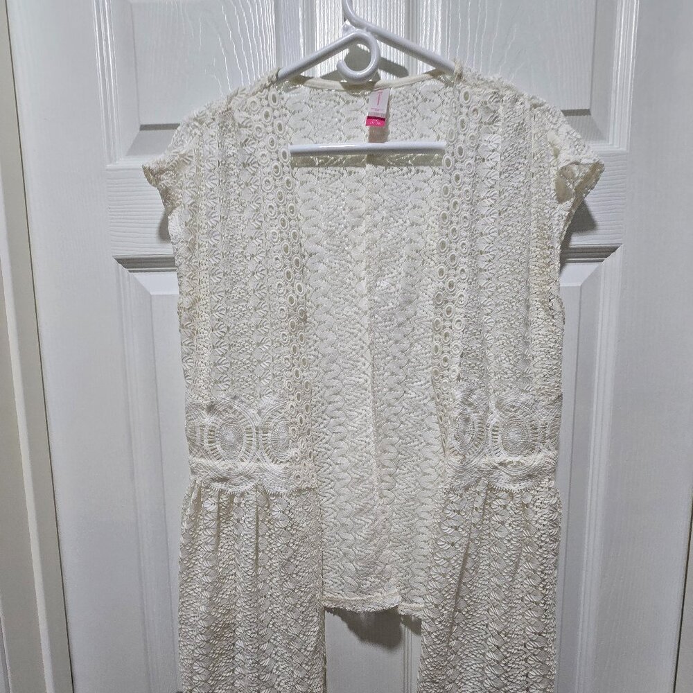 Lace Vest Ladies Womens Juniors Open Front L(11-13) Cottage Core BoHo Hippie